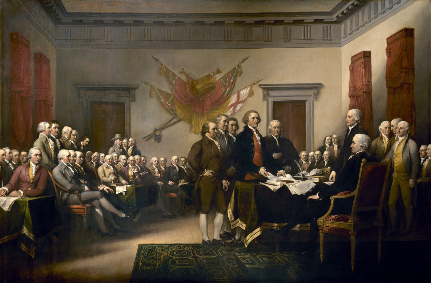 John Trumbull's painting of the drafting committee presenting the Declaration of Independence to Congress